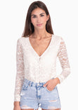 Blusa manga larga con tela de encaje para mujer - Flashy