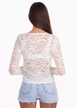 Blusa manga larga con tela de encaje para mujer - Flashy