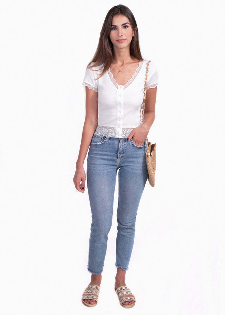 Blusa de encaje manga corta para mujer - Flashy