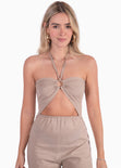 Enterizo de pantalón con aro en escote color café, beige para mujer - Flashy