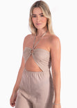 Enterizo de pantalón con aro en escote color café, beige para mujer - Flashy