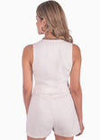 Enterizo de shorts con anudado en escote color beige para mujer - Flashy