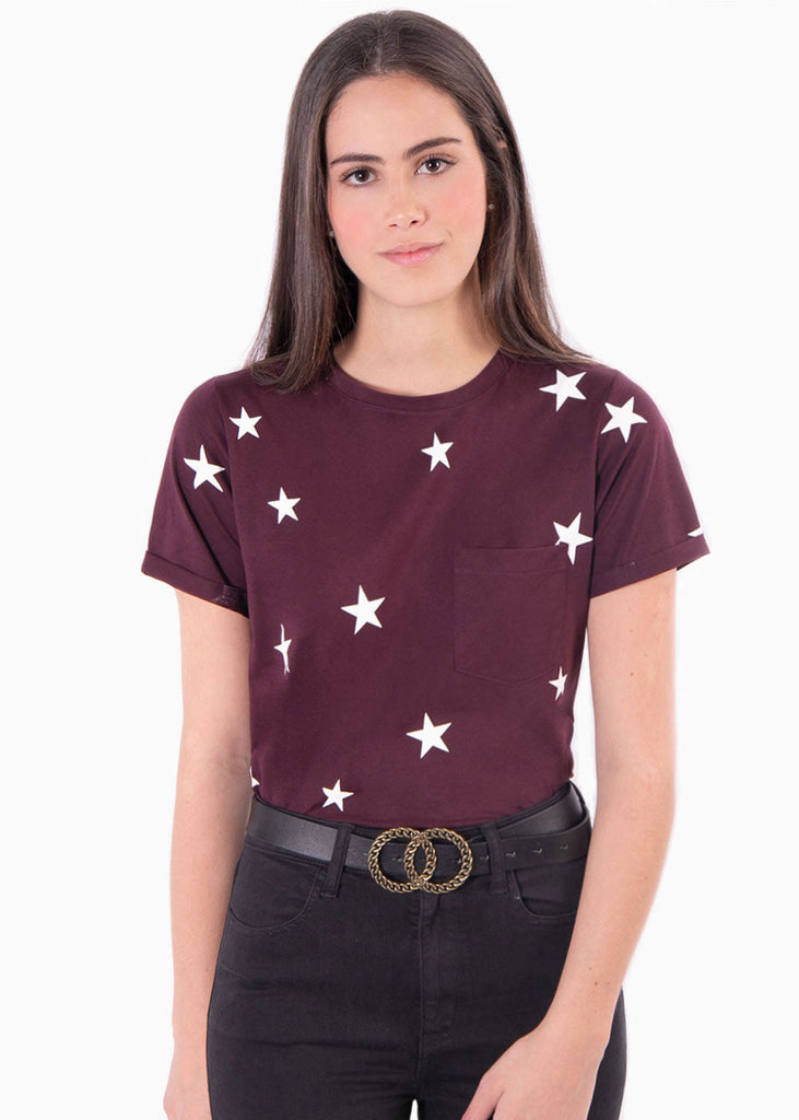 Camiseta estampada estrellas con bolsillo para mujer - Flashy