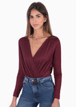 Body drapeado manga larga color vino para mujer - Flashy