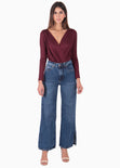 Body drapeado manga larga color vino para mujer - Flashy