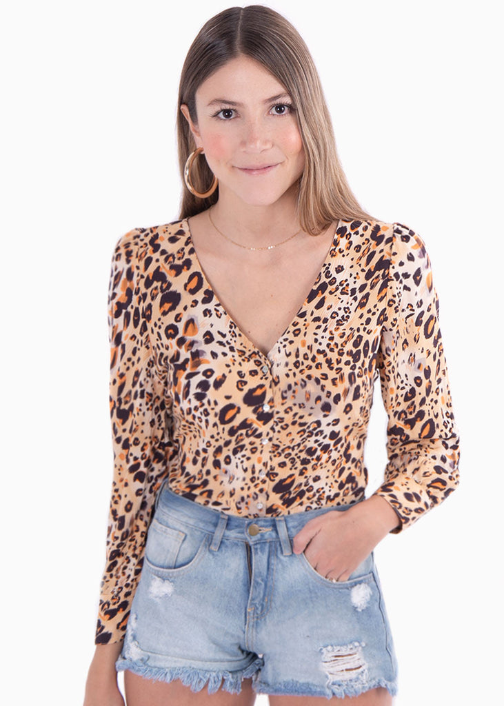 Blusa de leopardo manga larga para mujer - Flashy