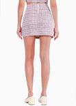Falda corta de tweed color rosado para mujer - Flashy