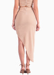 Falda larga asimétrica con recogidos color beige para mujer - Flashy