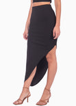 Falda larga asimétrica con recogidos color negro para mujer - Flashy