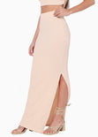 Falda larga con abertura en costado color beige para mujer - Flashy