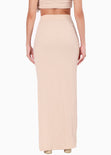 Falda larga con abertura en costado color beige para mujer - Flashy