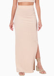 Falda larga con abertura en costado color beige para mujer - Flashy
