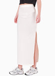 Falda larga con abertura en costado y con efecto brillo color plateado para mujer - Flashy