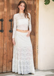 Falda larga en blonda con cortes y forro color blanco, marfil para mujer - Flashy