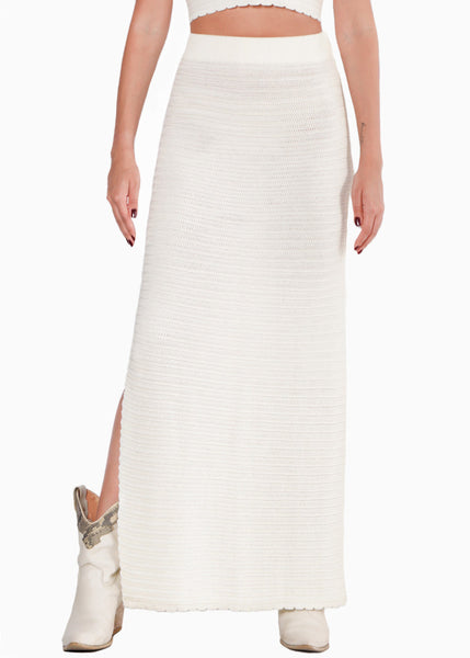 Falda larga tejida color blanco, marfil para mujer - Flashy