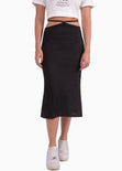 Falda larga tejida con anudados en costados color negro para mujer - Flashy