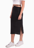 Falda larga tejida con anudados en costados color negro para mujer - Flashy