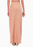 Falda larga tipo lino con abertura en costado color beige para mujer - Flashy