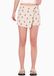 Falda short cruzada con estampado de palmeras color beige para mujer - Flashy