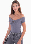 Blusa off shoulder con brillo para mujer - Flashy