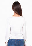 Blusa cruzada blanca con moños en mangas para mujer - Flashy