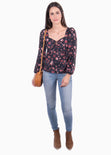 Blusa de flores manga larga con escote cuadrado para mujer - Flashy