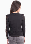 Buso con recogido en mangas y franja de encaje para mujer - Flashy