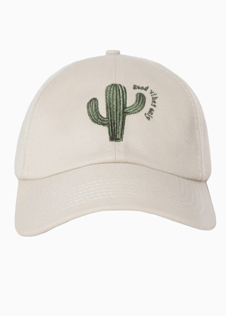 Gorra con bordado de cactus color beige para mujer - Flashy