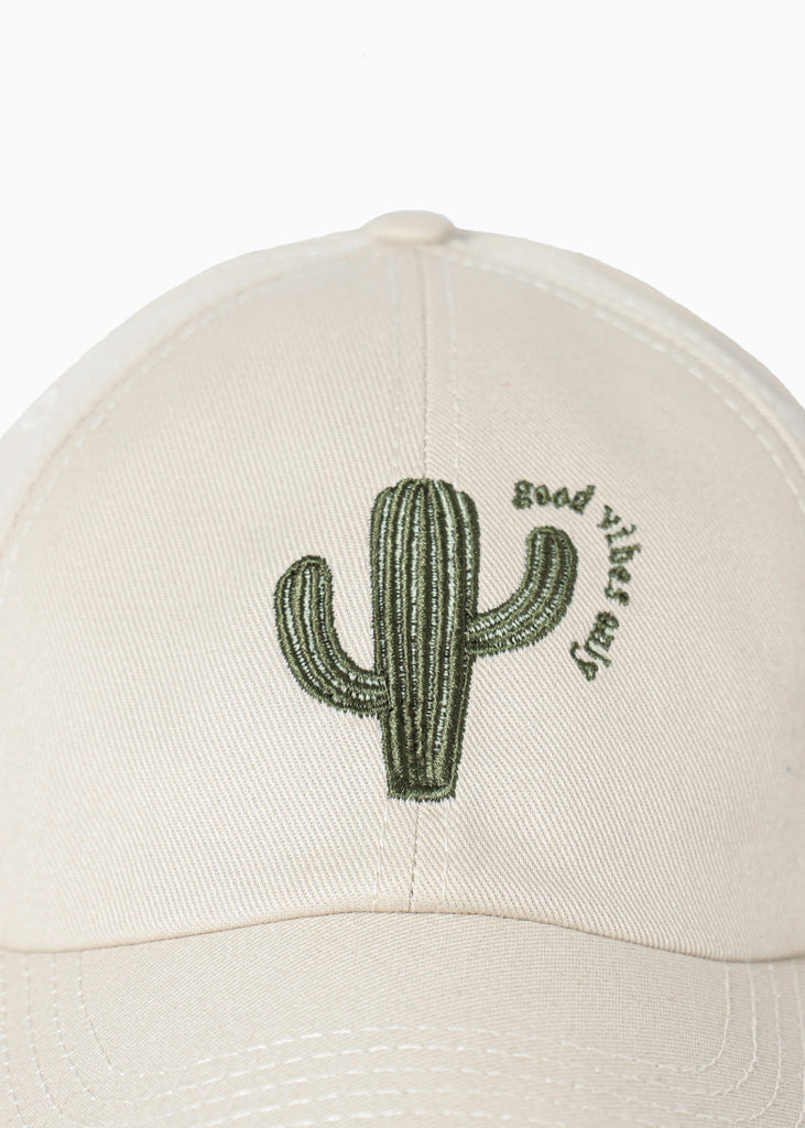 Gorra con bordado de cactus color beige para mujer - Flashy