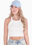 Gorra con bordado de palmeras color azul para mujer - Flashy