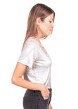 Camiseta cuello en V con encaje para mujer - Flashy
