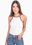 Blusa cuello halter con tiras en contraste para mujer - Flashy