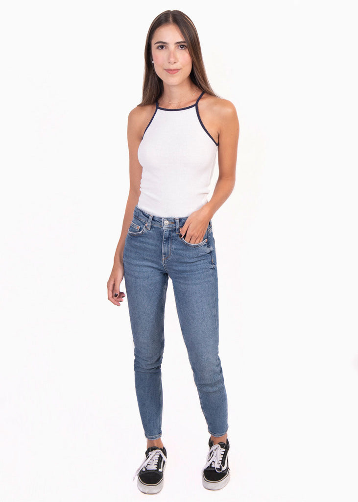 Blusa cuello halter con tiras en contraste para mujer - Flashy