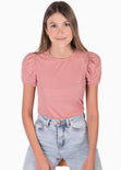 Blusa manga corta con recogido y perlas para mujer - Flashy