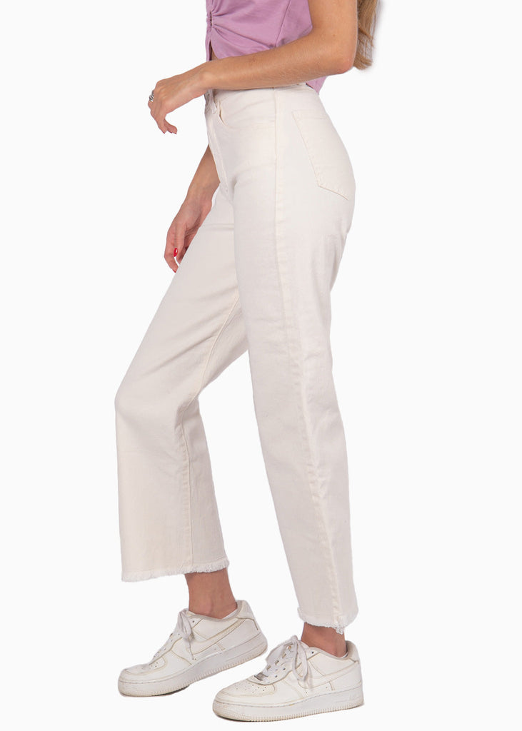 Jean corto wide leg color blanco, denim para mujer - Flashy