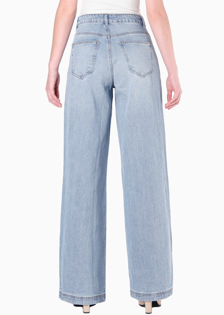 Jean culotte con cortes y de tiro alto color azul para mujer - Flashy