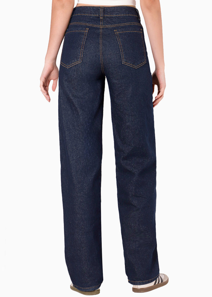 Jean indigo oscuro recto con cortes en el centro color azul para mujer - Flashy