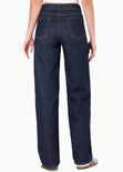 Jean indigo oscuro recto con cortes en el centro color azul para mujer - Flashy