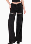 Jean wide leg con corte y brillos para mujer - Flashy