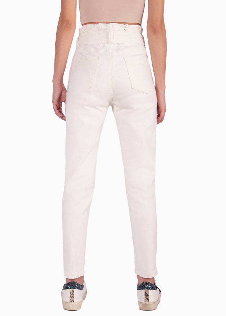 Jean paperbag tiro alto color beige, denim para mujer - Flashy