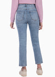 Jean recto corto de tiro alto color azul, denim para mujer - Flashy