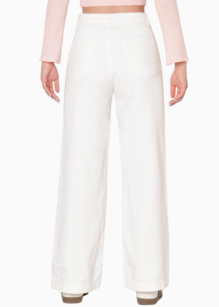 Jean recto de tiro alto  color blanco, marfil para mujer - Flashy