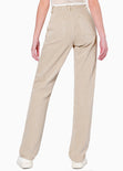 Jean recto de tiro alto con corte en bolsillo color beige para mujer - Flashy