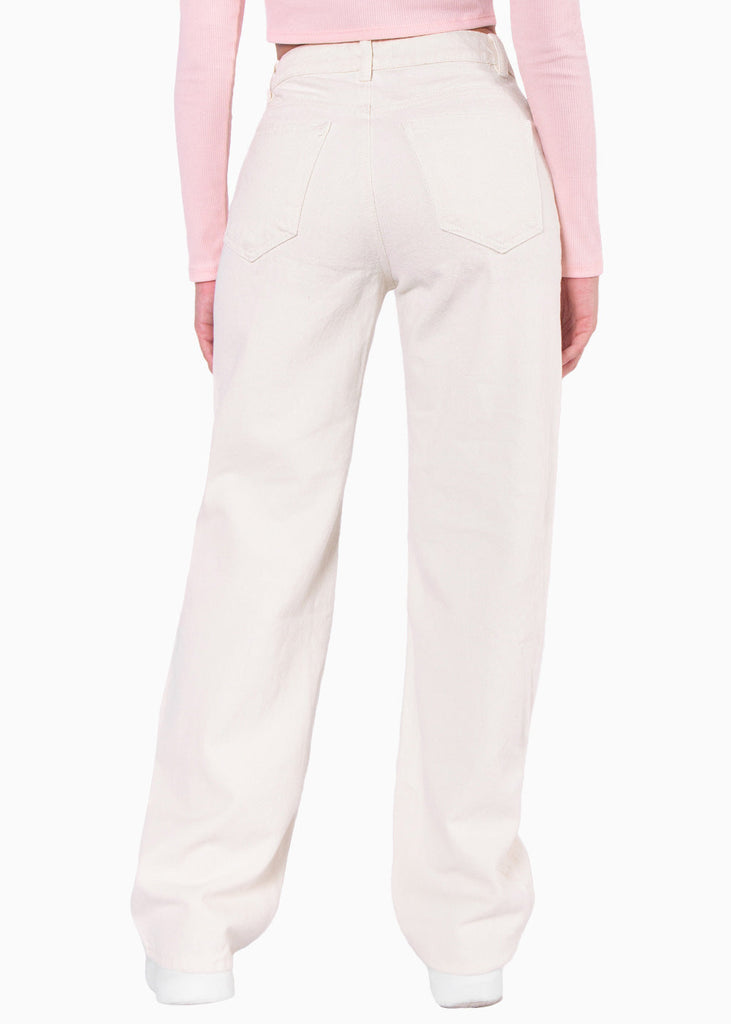 Jean recto de tiro alto full length color marfil, denim para mujer - Flashy