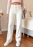 Jean recto de tiro alto full length color marfil, denim para mujer - Flashy