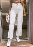 Jean recto de tiro alto full length color blanco, denim para mujer - Flashy