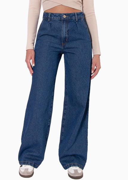 Jean recto de tiro alto full length color azul, denim para mujer - Flashy