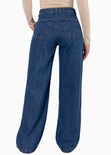 Jean recto de tiro alto full length color azul, denim para mujer - Flashy