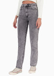 Jean recto de tiro alto color gris, denim para mujer - Flashy