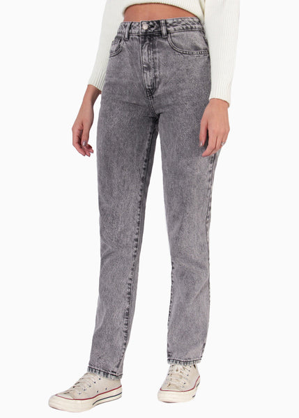 Jean recto de tiro alto color gris, denim para mujer - Flashy